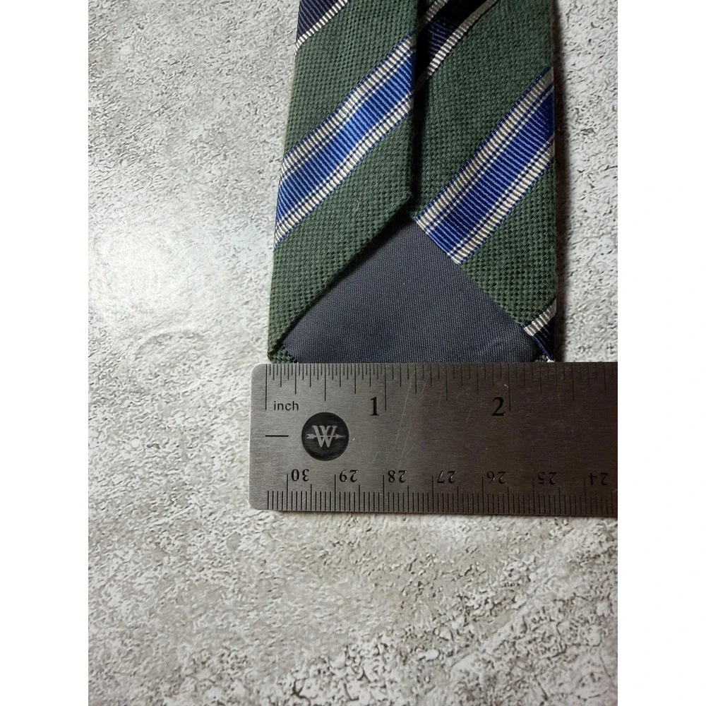 Banana Republic Silk Blend Tie Mens OS Green Striped Pointed Skinny Necktie